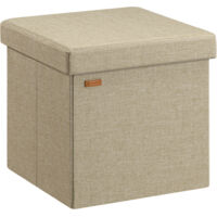 CASARIA® 38cm Square Foldable Stool with Storage Space Faux Leather/Linen with Removable Padded Lid 38x38cm Upholstered Ottoman 40 Litre Capacity Chest Shoe Accessory Store Box M - beige (de)