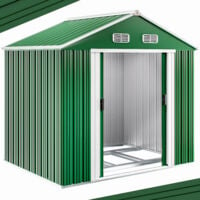 Deuba Garden Metal Tool Shed Galvanised Green Roofed Outdoor Storage 8x6ft Equipment House
