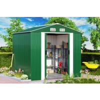Deuba Garden Metal Tool Shed Galvanised Green Roofed Outdoor Storage 8x6ft Equipment House