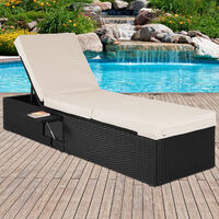 Deuba Poly Rattan Sun Lounger | Single Garden Furniture | Black Adjustable Day Bed | Recliner | Folding Table