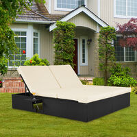 Deuba® Double Sunlounger King Size | Garden Furniture | Poly Rattan Sun Lounger | Adjustable Day Bed | Recliner | Folding Tables | Model Choice, Black, Brown | 160cm
