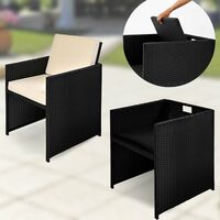 DEUBA Poly Rattan Garden Furniture Set Balcony Bistro Cube Black Wicker Outdoor Patio Conservatory Terrace Dining Table Chairs 2 Seater
