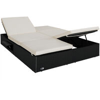 Deuba Poly Rattan Double Sun Lounger | Garden Furniture | Adjustable Day Bed | Recliner | 116x193cm (Black)