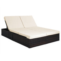 Deuba Double Sun Lounger Rattan Garden Patio Day Bed Wicker Luxury Sun Bed Furniture Sofa Recliner Waterproof Terrace Sunbed