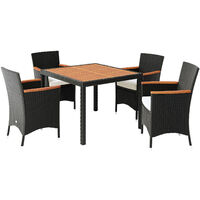 Poly Rattan Garden Furniture Dining Table Set Patio Rectangular Black 4 Seater Outdoor Wooden Plate Conservatory