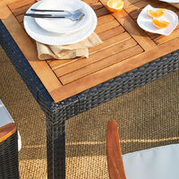 Poly Rattan Garden Furniture Dining Table Set Patio Rectangular Black 4 Seater Outdoor Wooden Plate Conservatory