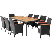 Poly Rattan Garden Furniture Dining Table and Chairs Set Black Outdoor Patio Rectangular 8 Seater 9 Pcs Conservatory
