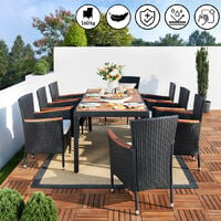 Poly Rattan Garden Furniture Dining Table and Chairs Set Black Outdoor Patio Rectangular 8 Seater 9 Pcs Conservatory