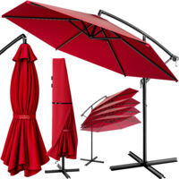KINGSLEEVE® Brazil 3m Cantilever Garden Parasol with Stand, Cover & Wind Strap UV80+ Sun Protection Water-Repellent Large Tiltable Round Patio Umbrella Crank Handle Red, 300cm (de)