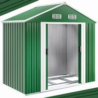 Deuba Garden Metal Tool Shed Galvanised Green Roofed Outdoor Storage Container 7x4ft