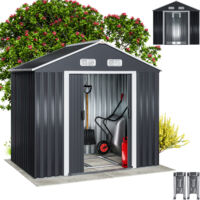 GARDEBRUK® Large 6x4' Metal Tool Shed With Foundation 2m² 4m³ Apex Roof 196x132x188cm Sliding Door Galvanised Steel Garden Equipment Bike Log Storage Anthracite Grey