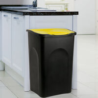 Stefanplast® Rubbish Bin 50L Plastic Dustbin Kitchen Garbage Swing Lid Can Black/Yellow