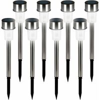 Deuba Pack of 8 White LED Solar Garden Lights Stainless Steel Automatic Rechargeable Stake Lamps Weather-Resistant Patio Lawn Party