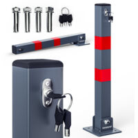 DEUBA® Car Security Barrier for Driveways Telescopic Parking Space Bollard Retracts Down to 7.5cm 3 Keys Pre-Drilled Base Plate, Reflective Strips 1x