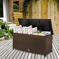 Polyrattan Storage Chest with Lifting Automatic and Inner Lining Black / Brown Brown