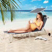 Casaria Sun Lounger Folding Sunbed Adjustable Backrest Sunshade Breathable Reclinable Beach Garden Pool Fast Dry Grey