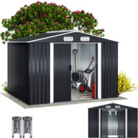 GARDEBRUK® XXL 8x6' Metal Tool Shed With Foundation 5m² 9m³ Apex Roof 260x205x180cm Sliding Door Galvanised Steel Garden Equipment Bike Log Storage Anthracite
