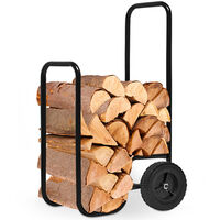 GARDEBRUK® Firewood Trolley 105x56x45cm 80kg Capacity Steel Wood Log Truck Black