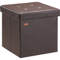 CASARIA® 38cm Square Foldable Stool with Storage Space Faux Leather/Linen with Removable Padded Lid 38x38cm Upholstered Ottoman 40 Litre Capacity Chest Shoe Accessory Store Box M Brown