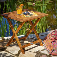 Garden Side Table Wood 46x46cm Balcony Folding Square Patio Outdoor Porch Bistro Weather-resistant