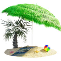 KINGSLEEVE® Hawaii Parasol 1.8m Height 1.6m Diameter UV30+ Protection Tiltable Height-Adjustable Ground Spike Large Round Straw Raffia Tiki Umbrella Garden Camping Beach Green
