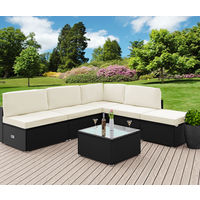 Casaria Poly Rattan XL Lounge Set with comfortable cushions & pillows Patio Garden Outdoor Furniture Sofa Table Set black/cream