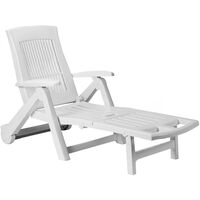 Sun Lounger Zircone Plastic Castors Adjustable Back Foldable Garden Patio Sun Bed Recliner White