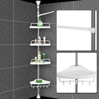 Deuba Shower Rack Corner Shelf 155-304cm Adjustable Stainless Steel Telescopic Corner Shelves 4 Tier Bathroom Organiser