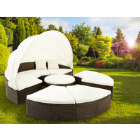 Poly Rattan Day Bed Ø230cm Sun Lounger with Canopy Brown