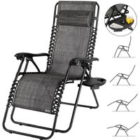 Casaria Adjustable High Back Deck Chair With Pillow Garden Outdoor Terrace Patio Balcony Lounger Relax  Anthracite