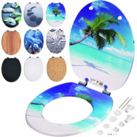 CASARIA® Double Soft-Close Toilet Seat MDF Wood Core Hygienic Stainless Steel Hinges 175kg Capacity Wooden Bathroom Standard D Shape Slow Top Lid Toilet Seats Beach