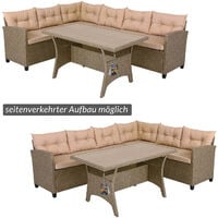 Deuba Poly Rattan Corner Sofa Set Dining Table Bench Conservatory Patio Outdoor Garden Furniture Lounge WPC (Cream)