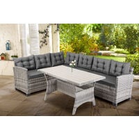 Casaria Poly Rattan Corner Seat Table Bench Chair Set WPC Cushion Garden Lounge Patio Furniture Grey