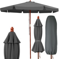 KINGSLEEVE® 3.3m Wooden Parasol with UV Protection 80+ and Protective Cover Large 330cm Round Garden Patio Sun Umbrella Water-Repellent Windproof Cable Pull Anthracite