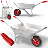 GARDEBRUK® 80 Litre Garden Wheelbarrow Ergonomic Rubber Handles Max. load 100kg Heavy Duty Home Gardening Cart with Galvanised Steel Rim and Pneumatic Tyre Silver