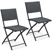 Casaria Poly Rattan 3 pcs Balcony Set Table and Chairs Camping Folding Garden Furniture Patio Black
