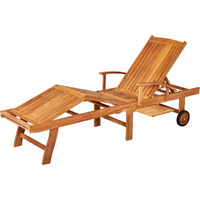 Garland Garden Lounger Breeze Teak Wood Castors Backrest 5-way Adjustable Folding Table Armrests Sun Lounger Outdoor Sun Bed
