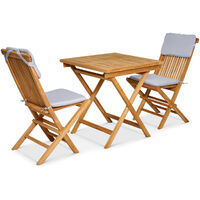 GARLAND 3-Piece Seating Group Bristol Balcony Table 2 Folding Chairs Teak Wood SVLK Certified Cushions Foldable Outdoor Garden Furniture Set