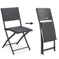 Casaria Poly Rattan 2 Pieces Set Folding Chair Patio Balcony Garden Black Foldable