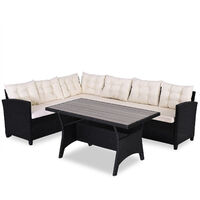 Casaria Poly Rattan Seating Group Lounge WPC Table Top 20cm Cushions 7cm Garden Corner for 6 People Furniture Set