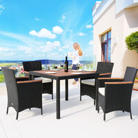 Casaria Poly Rattan Dining Table Chairs Set Verona 4 Chairs 7cm Cushions Garden 90x90cm Outdoor Wooden Furnture Set