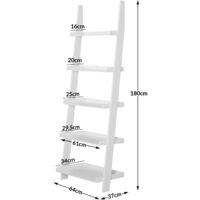 Casaria Standing Shelf Ladder 180cm White 5 Tier Modern Wood Staircase Bookcase Bathroom Step Shelves Storage Leaning