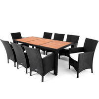 Casaria Poly Rattan Seating Area Palermo 8 Wide Chairs 7cm Pads Garden table 190x90cm Acacia Wood Outdoor Furniture Set Black