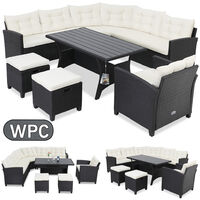 Deuba Poly Rattan Garden Furniture WPC Dining Table Set Outdoor Patio Conservatory Corner Sofa Wicker Lounge