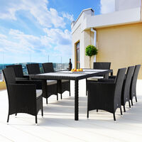 Casaria Poly Rattan Dining Table Chairs Set Mailand 8 Seater Garden Furniture Stackable 7cm Cushion Pads 190x90cm Black