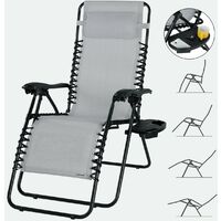 Casaria Adjustable High Back Deck Chair With Pillow Garden Outdoor Terrace Patio Balcony Lounger Relax Grey