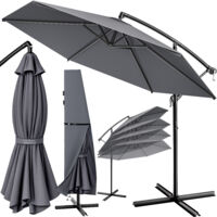 Kingsleeve® Sochi 3.3m Cantilever Garden Parasol with Stand & Wind Strap UV80+ Sun Protection Water-Repellent Ø 330cm Swivel Tilt Foldable Aluminium Patio Umbrella Crank Operated Anthracite