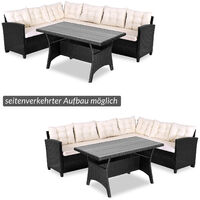 Deuba Poly Rattan Corner Sofa Set Conservatory Patio Outdoor Garden Furniture Black Lounge with WPC Table (Black)