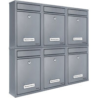 MONZANA® 6x Lockable Letter Boxes Including 2 Keys Wall Mounted Mailbox Set Waterproof Weatherproof Galvanised Metal With Name Plates Modern Design Mail Post Box System Letterbox Silver