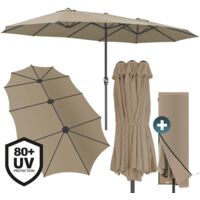 KINGSLEEVE® 4.6m Wide Double Garden Parasol with UV 80+ Protection & Protective Cover XXL 460cmx270cm Oval Extra Width Patio Umbrella Sun Shade Water Repellent Crank Handle taupe (de)